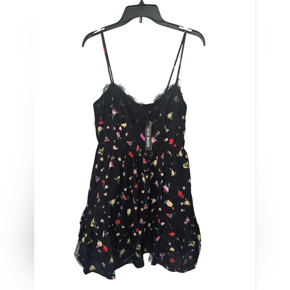 Steve Madden Yasmina V-Neck Lace-Trim Dress Sz Small Ruffle Hem New - Picture 4 of 16